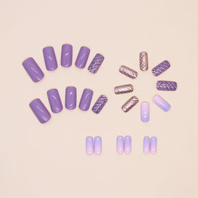 Shiny Aurora Silver Purple Nails Sweet Cool 24-Piece Set