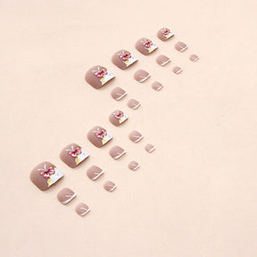 Pure Desire White French Nails with Pink Butterflies