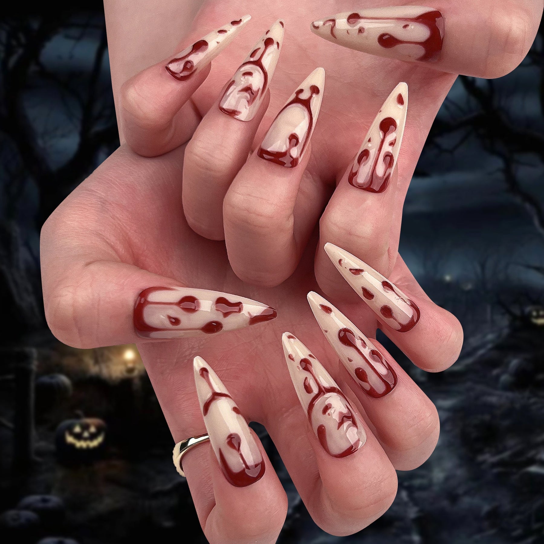 3D Halloween Fall Nails: Ultra-Long Pointed Fake Nails for Wholesale