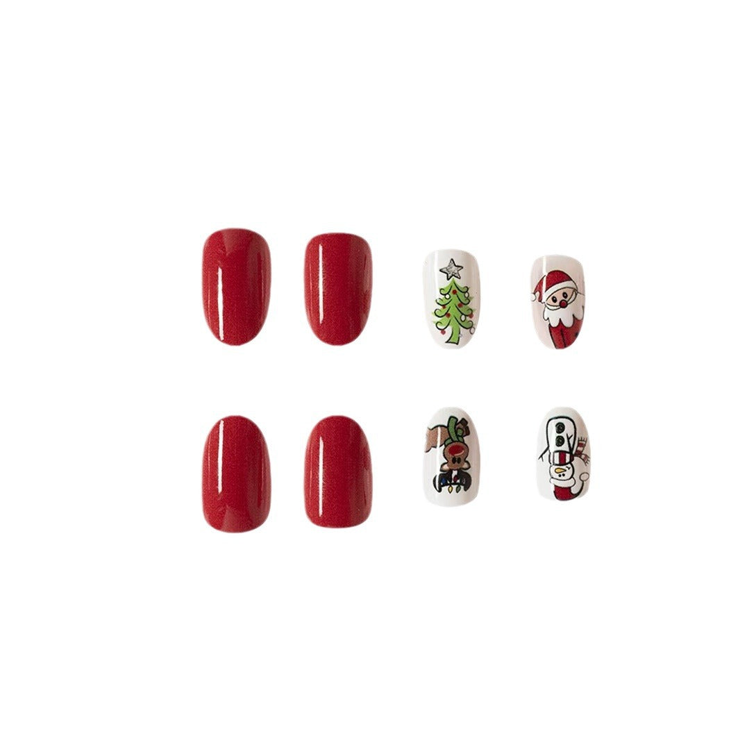 Short Shiny Christmas Santa Tree Reindeer Fall Nails - 24 Pieces