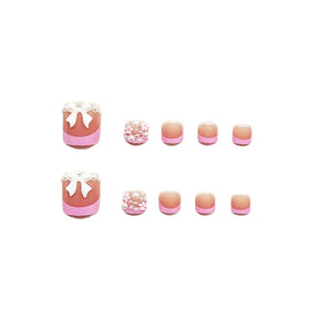 Classic Simple Pink French Nails with White Bow Accents