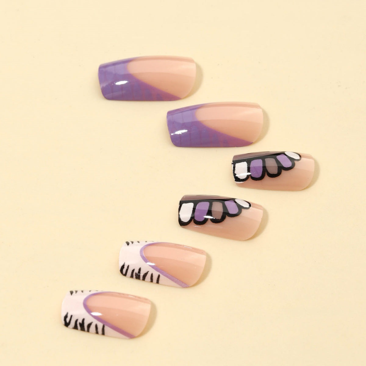 Purple Cartoon Mid-Length Nails, Sweet and Edgy