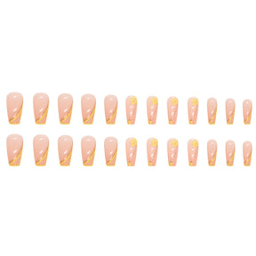 Spring-Summer New Fresh Lemon Yellow Super Glitter Line Nails Whitening Fake Nails