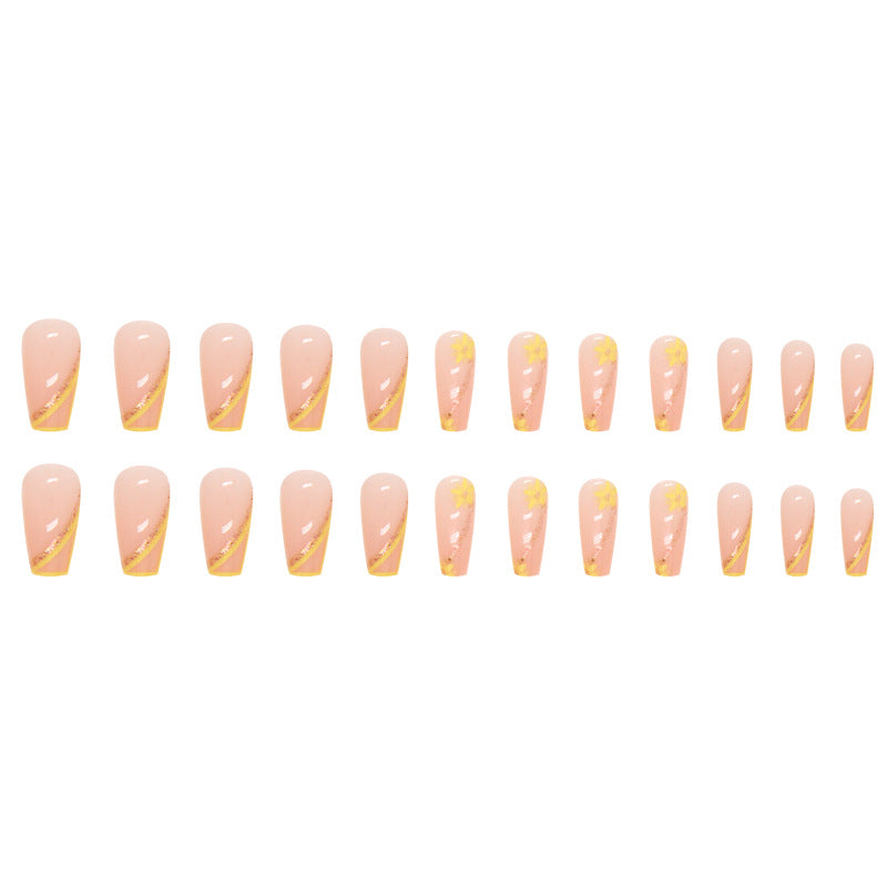 Spring-Summer New Fresh Lemon Yellow Super Glitter Line Nails Whitening Fake Nails