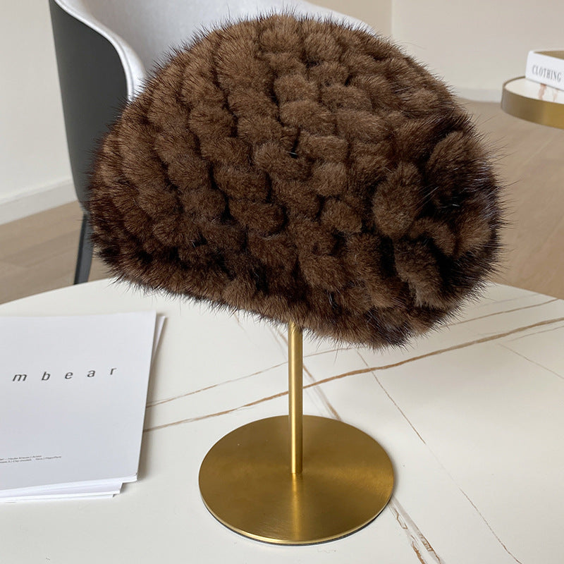 Warm Mink Fur Ear Flap Beret - Stylish Winter Hat