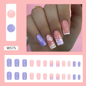 Colorful Flower Fall Nails Matte Finish 24 Pieces