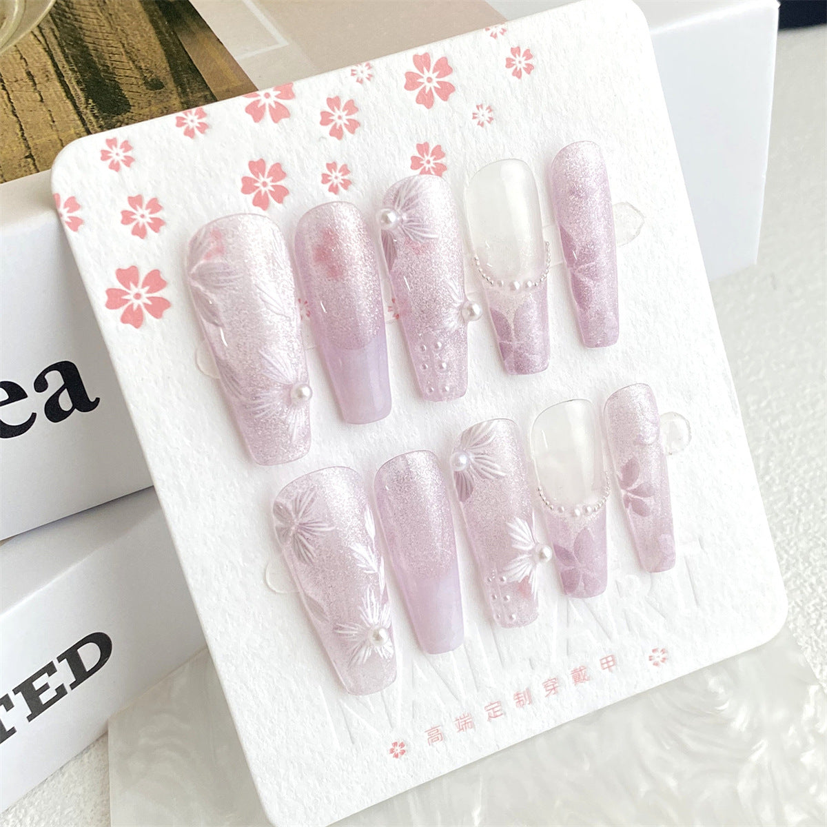 Pure Handmade Firework Cat Eye White Flower Pearl Nail Wraps for Fall Nails