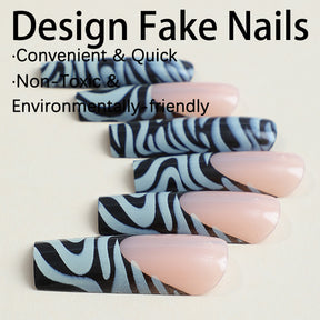 Removable Long Square Zebra Striped French Nail Tips