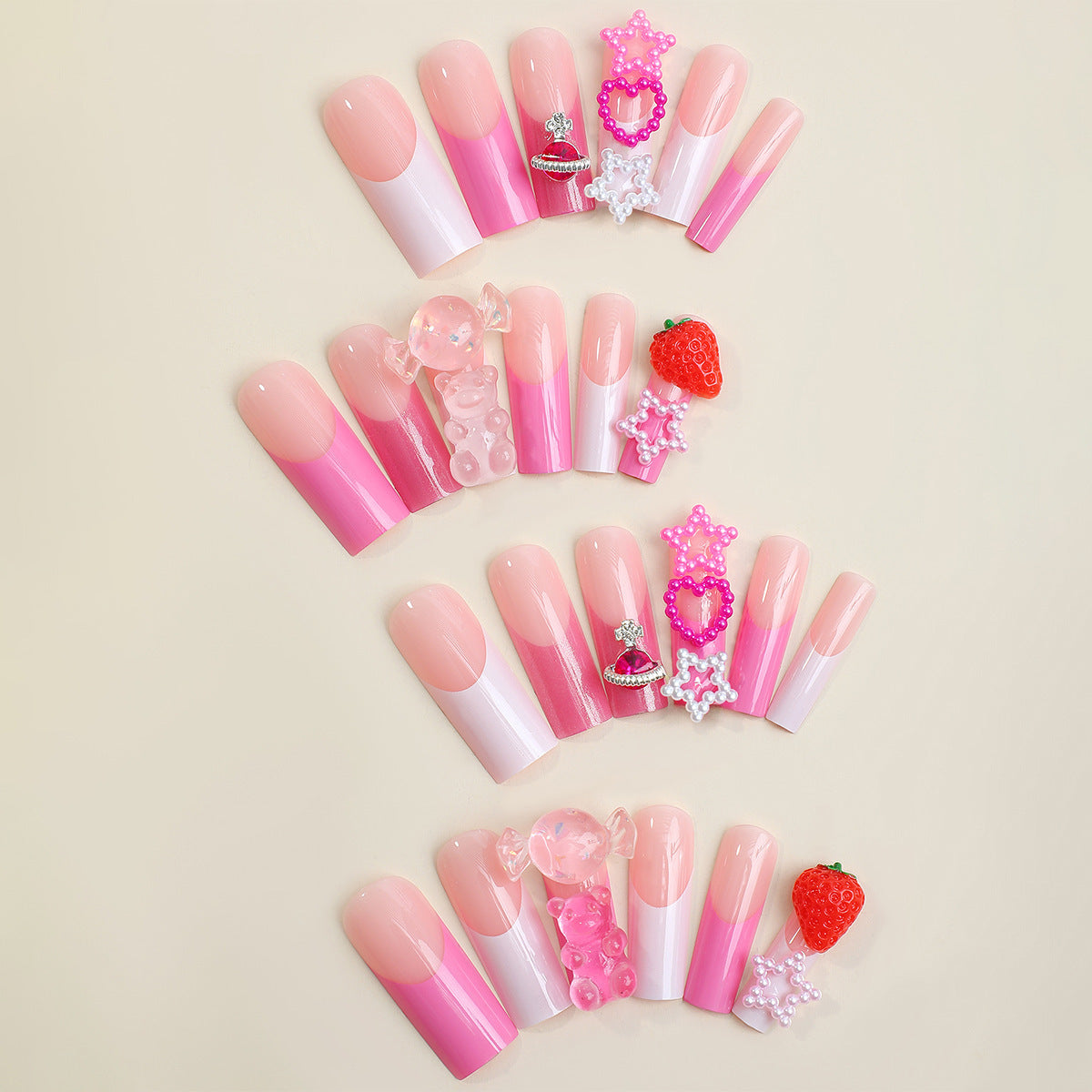 Candy-Sweet Bear Gummies Star Strawberry Heart Nail Tips