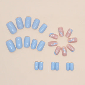 24-Piece Light Blue Leaf Nails - Summer, Sweet & Cool