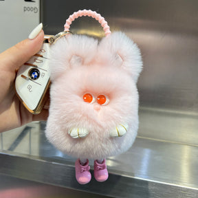 Cute Real Rabbit Fur Bunny Keychain - Fuzzy Charm