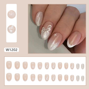 Chic Floral Fall Nails Light Luxury Ins Style 24 Pieces