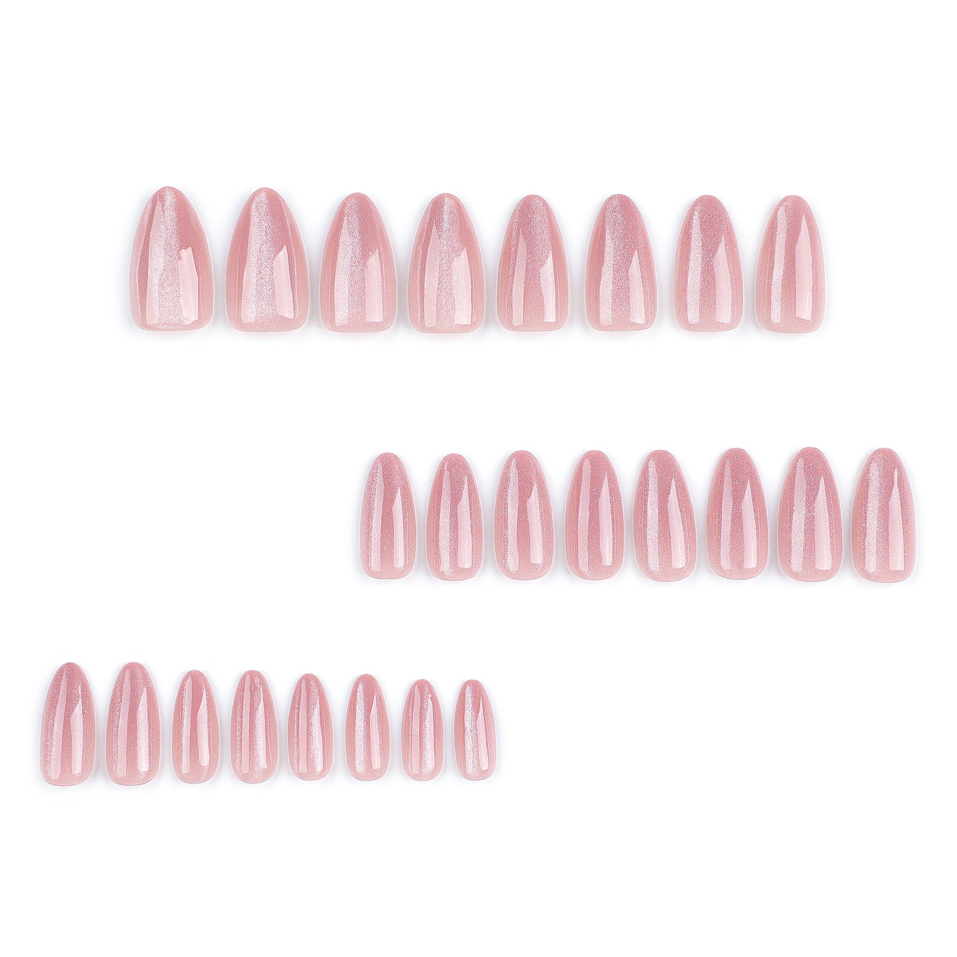 Removable Pre-made Nail Extensions, Nude Pink Cat Eye Shiny Acrylic Nails (24 Pcs