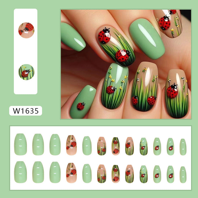 Cute Cartoon Ladybug Nails, Removable, 24 Pieces