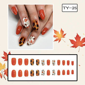 Simple Maple Leaf Amber Design Fall Winter Nail Tips