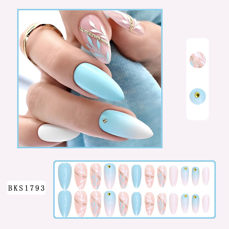 Cream Blue Gradient Detachable Nails