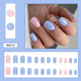 Blue Summer Fresh Nails Floral Mid-Length Wearable Nails Sweet Girl Fake Nails