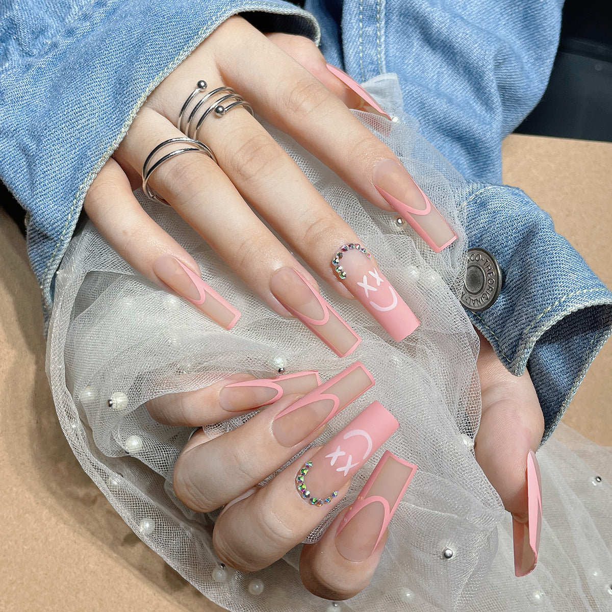 Chic Pink Fall Nails, Long Waterpipe Acrylic Nail Tips