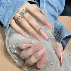 Chic Pink Fall Nails, Long Waterpipe Acrylic Nail Tips