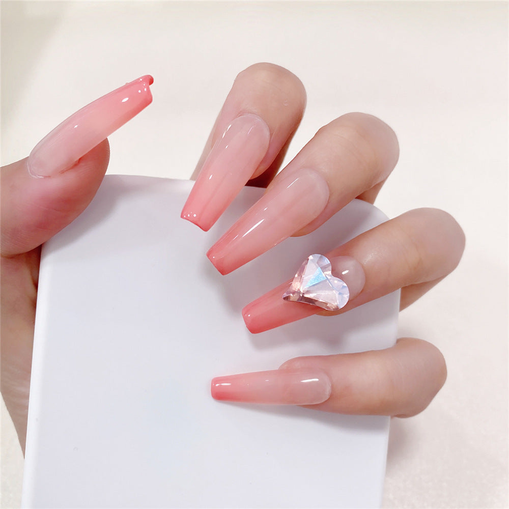 Chic Handmade Heart Full-Diamond Milkshake Art Short Fall Nails, Versatile and Original Nail Patches