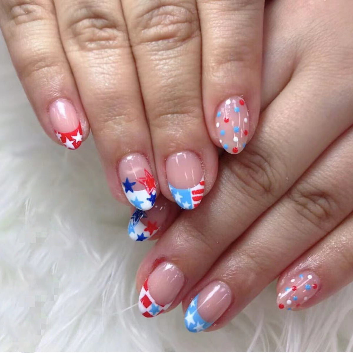 Square Oval French Star Polka Dot Pre-Made Nails