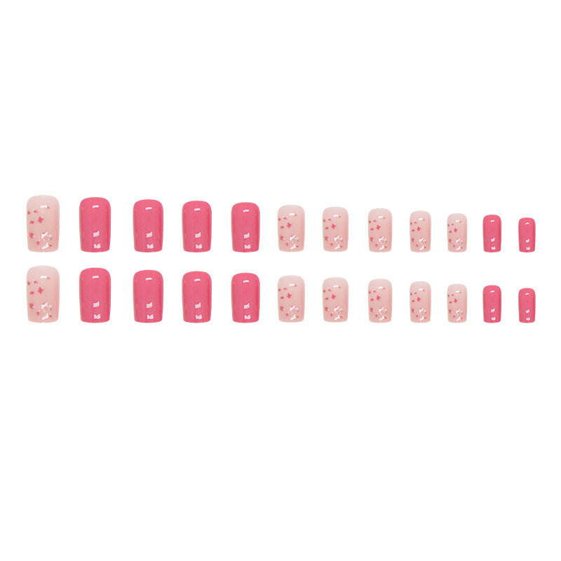 Cute Spring Flower Nails Mid-Length Euro Square Bright Pink Whitening Wearable Nails