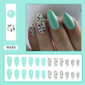 Green Fresh Leopard Glitter Nails Sweet Cool Girls Ins Style Whitening Euro Wearable Nails