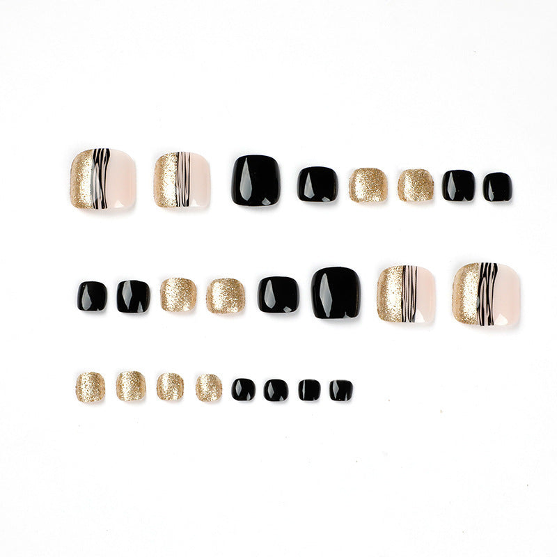 Black Line Gold Powder Toe Nail Wraps for Fall Nails