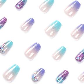 Removable French Gradient Sparkle Nail Extensions