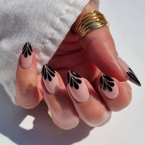 Sweet Edgy Black Petal Drop French Nail Stickers