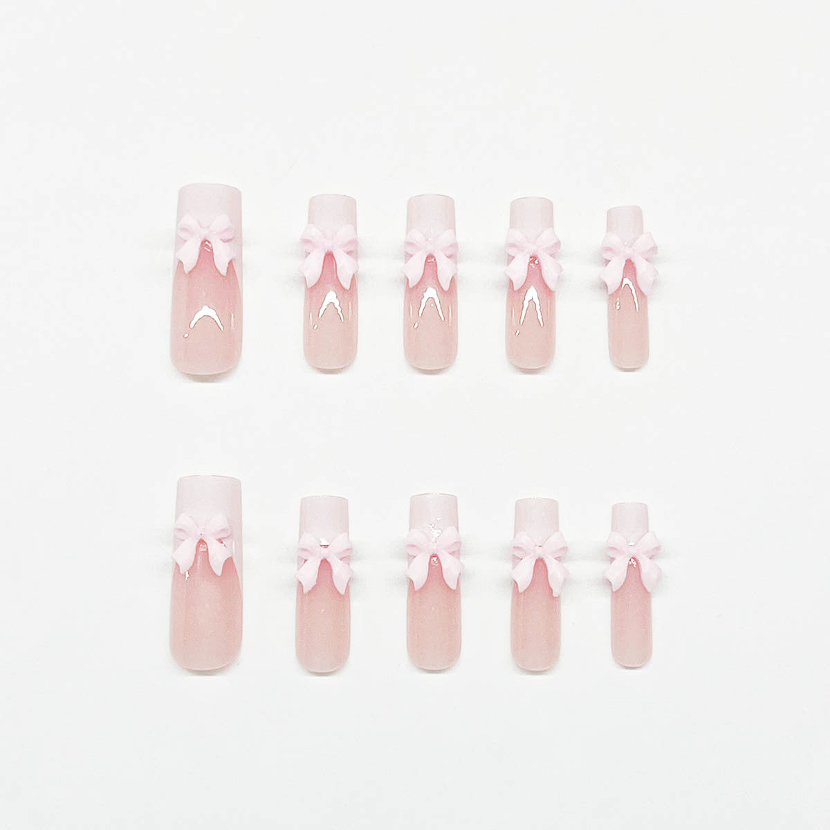 Removable White French Pink Bow Nail Tips