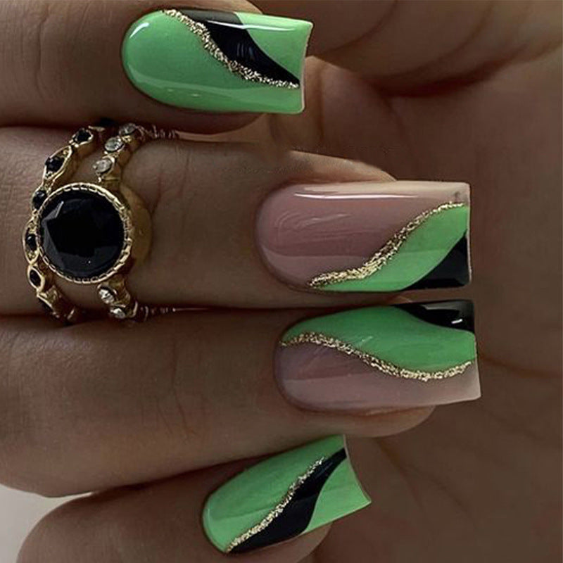 Spring/Summer Green Wave Square Nail Tips