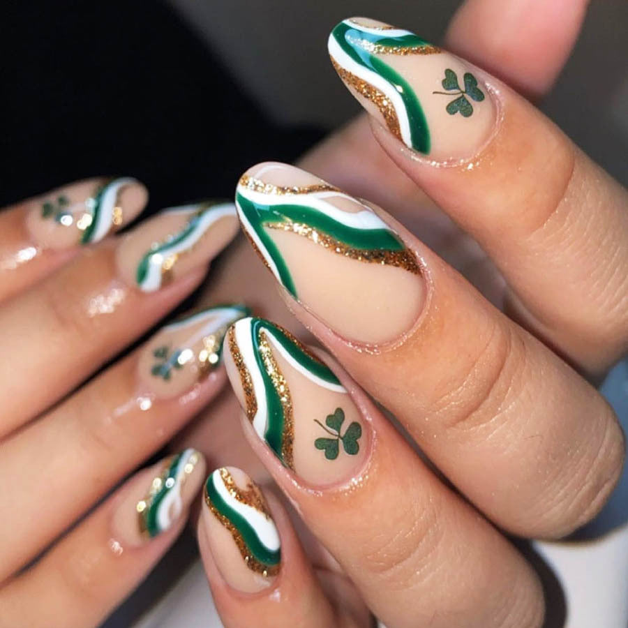 Trendy French Stripe Clover Graffiti Nail Tips