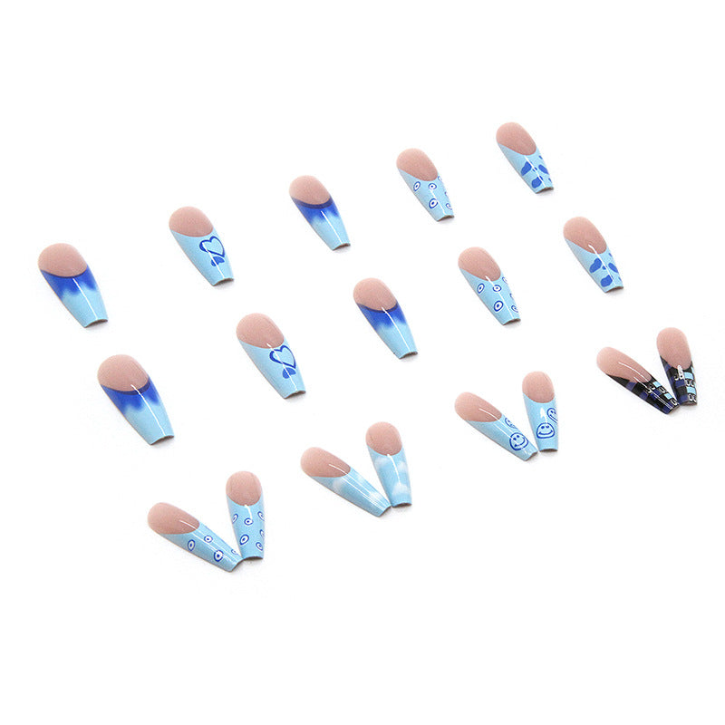 Long Blue Press-On Nails for Durable Wear