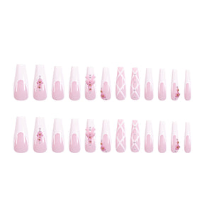 Pink Bow Flower Mid-Length Nail Stickers