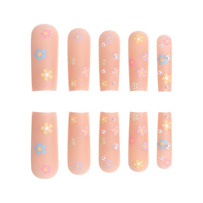 Detachable Flower Nail Extensions with Water Pearl Design