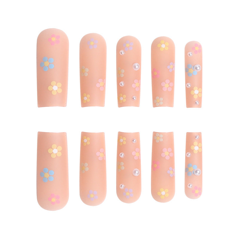 Detachable Flower Nail Extensions with Water Pearl Design