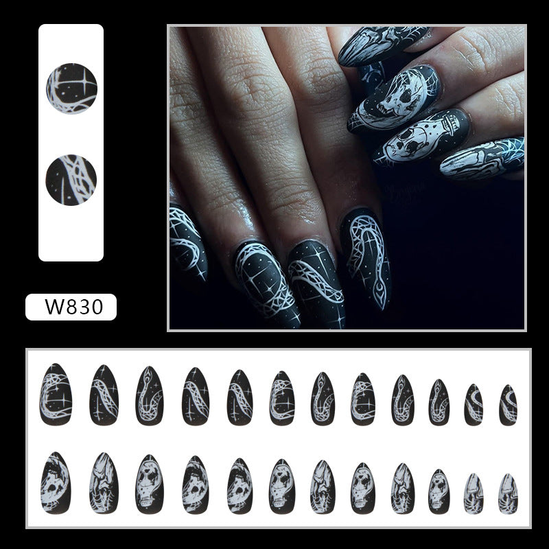 Black Matte Almond Skull Nail Stickers