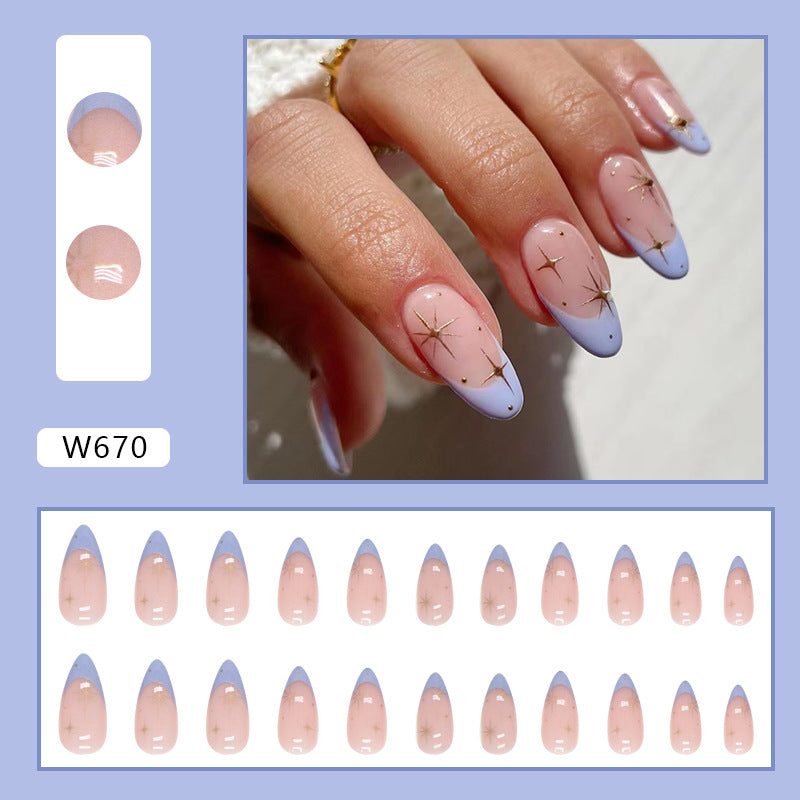 Round Tip French Almond Fall Nails Sweet Cool 24 Pieces