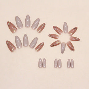 Vintage Round Almond Nail Stickers with Gold Lines