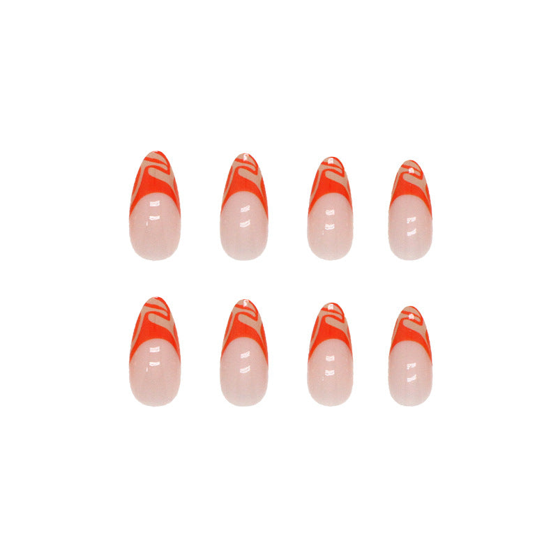 Wearable Nails Euro Ins Style Almond Orange Wave Finished Wholesale Luxe