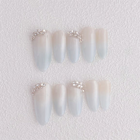 Chic Handmade Crystal Love Gradient Cat Eye Shimmer Fall Nails, Mid-Length Oval Nail Patches