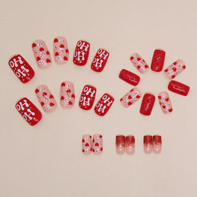 Red Christmas Heart Glitter Nails Sweet Ins Style