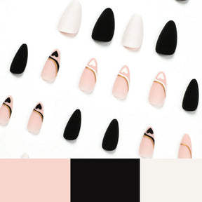 Wholesale French Black White Heart Nails, Gold Line, Matte Finish