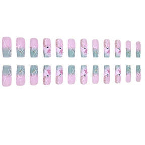 Ombre Flower Square Nails - Pre-Made, Stylish, and Glamorous