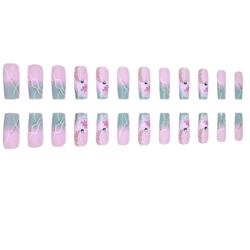 Ombre Flower Square Nails - Pre-Made, Stylish, and Glamorous