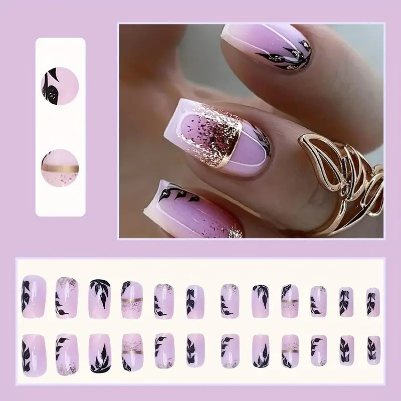 Removable Gold Foil Leaf Classic Nail Tips