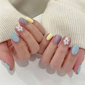 Solid Color Seamless Wearable Nails - Salt Flower Design, Thin and Short