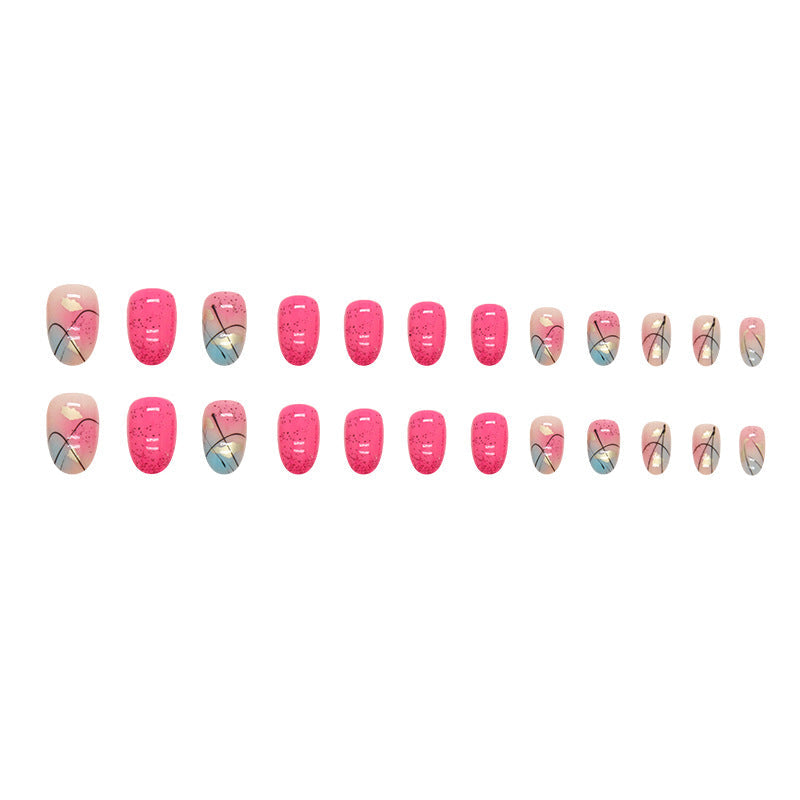 Oval Dragon Fruit Irregular Lines Ombre Nails, Summer Fresh Colors