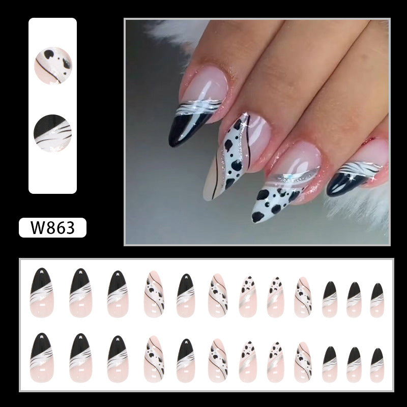 Black White Zebra Almond Galaxy Nail Stickers